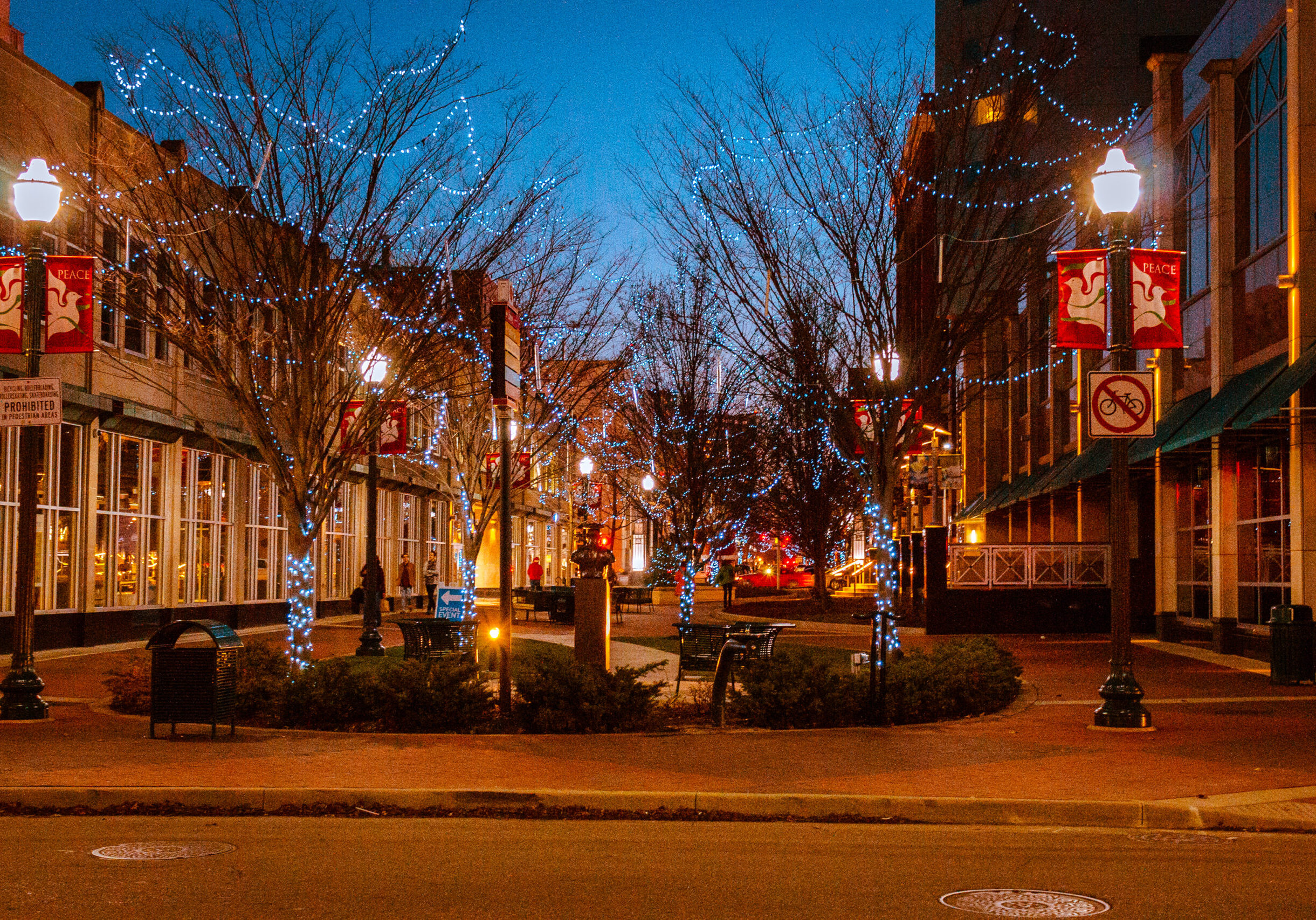 Downtown Kalamazoo Michigan on a winter evening